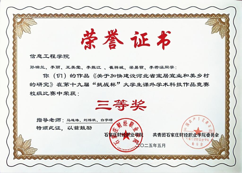 “挑战杯”省级三等奖