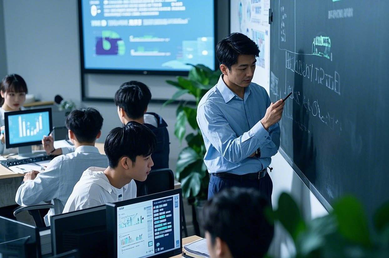 企业导师带领学生进行电商运营项目的实拍图（体现产教融合）